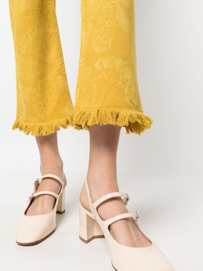 Shop La Doublej Fancy Fringed Cropped Jeans In Yellow