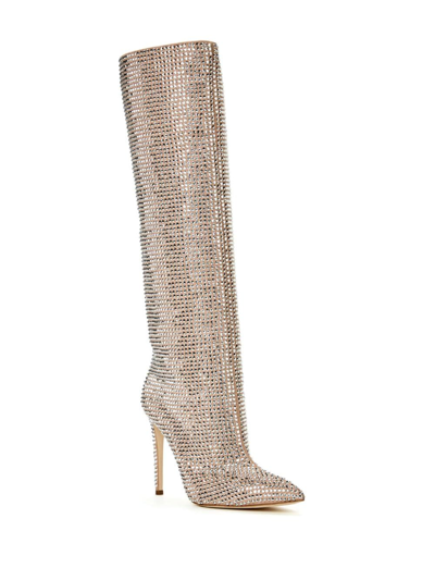 Paris Texas Holly Crystal Tall Stiletto Boots In Neutrals