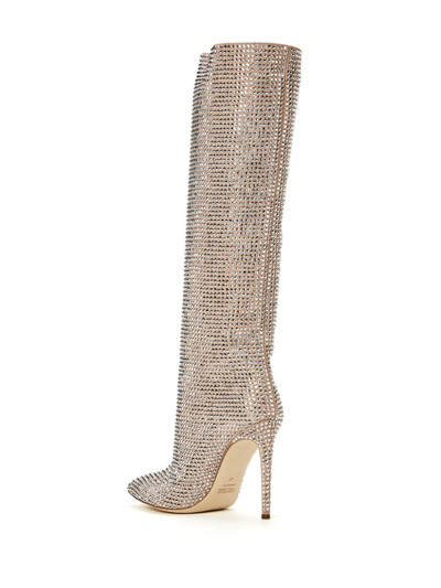 Paris Texas Holly Crystal Tall Stiletto Boots In Neutrals
