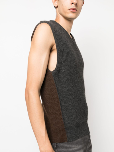 Shop There Was One Two-tone Ribbed-knit Vest In Grey