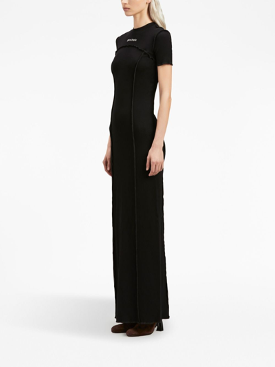 Shop Palm Angels Logo-embroidered Knitted Maxi Dress In Black