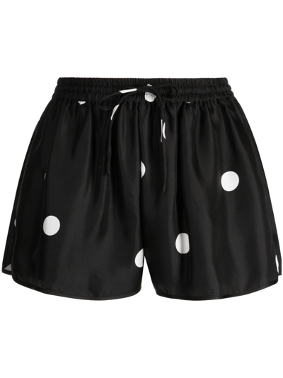 Shop Cynthia Rowley Polka-dot Drawstring Silk Shorts In Black