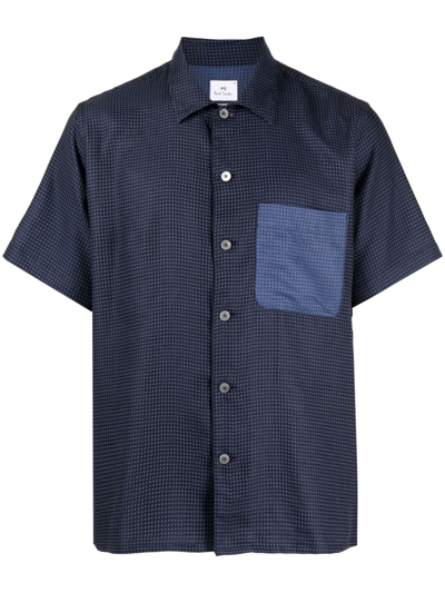Shop Ps By Paul Smith Polka Dot-print Cotton Shirt In Blue