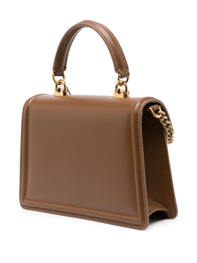 Dolce & Gabbana Heart Embellishment Small Leather Handbag In Brown