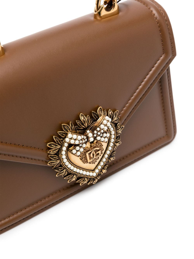 Dolce & Gabbana Heart Embellishment Small Leather Handbag In Brown