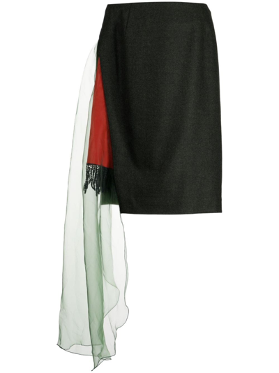 Shop Kolor Draped-panel Wool Pencil Skirt In Green