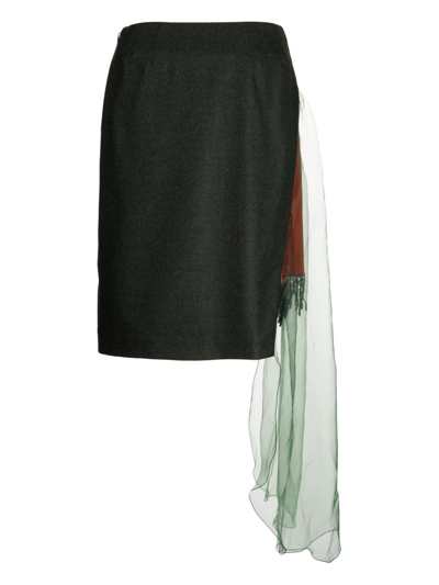 Shop Kolor Draped-panel Wool Pencil Skirt In Green