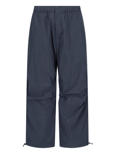 Studio Nicholson Straight Trousers With Elastic Waistband And Drawstring Hem In Blue