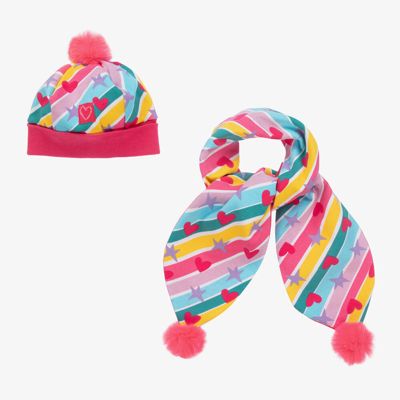 Agatha Ruiz De La Prada Kids' Girls Pink Striped Hearts Hat & Scarf Set |  ModeSens
