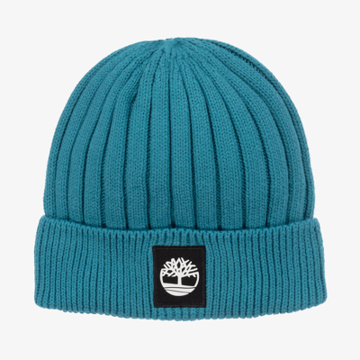 Shop Timberland Boys Teal Blue Cotton Knit Beanie Hat