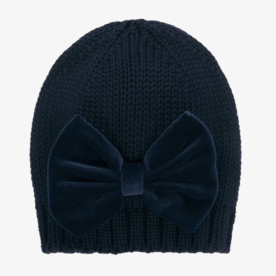 Shop Catya Girls Blue Wool Knit Velvet Bow Hat