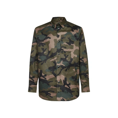Shop Valentino Camouflage Print Shirt In Green