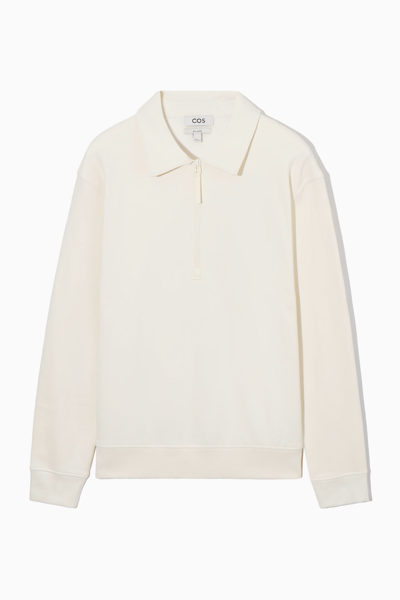 Shop Cos Collared Half-zip Sweatshirt In White