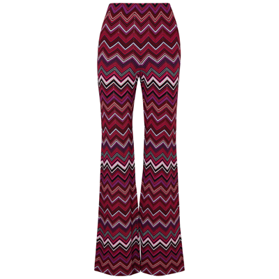 Shop Missoni Zigzag-intarsia Knitted Trousers In Red