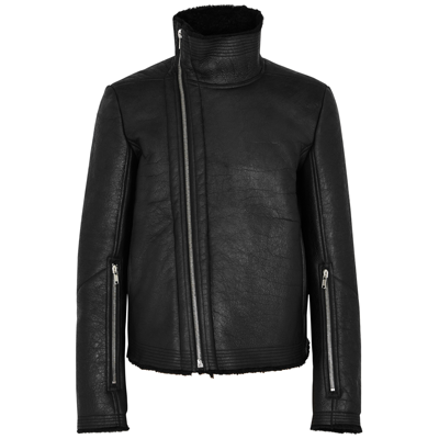 Shop Rick Owens Shearling Leather Jacket In Black