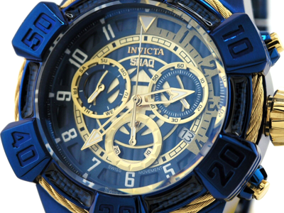 Pre-owned Invicta 37024 Shaq Blue Label Gold Dial Swiss Chronograph Watch 52mm