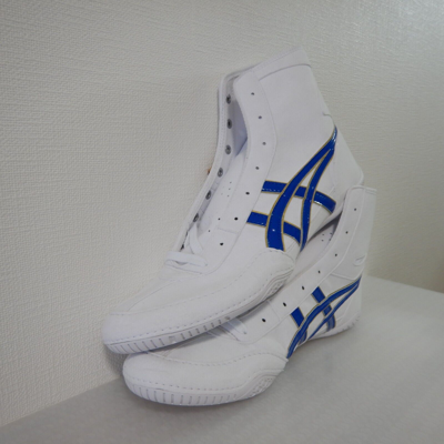Pre-owned Asics Wrestling Shoes 1083a001 White Royal Blue Edge Gold Ex Eo Model Stock