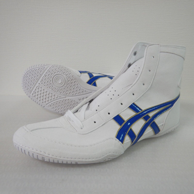 Pre-owned Asics Wrestling Shoes 1083a001 White Royal Blue Edge Gold Ex Eo Model Stock
