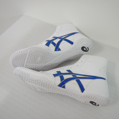 Pre-owned Asics Wrestling Shoes 1083a001 White Royal Blue Edge Gold Ex Eo Model Stock