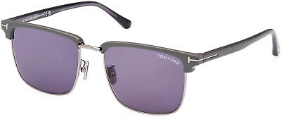 Pre-owned Tom Ford Ft0997 H 51v Injected Mastic Blue 55 Mm Men's Sunglasses