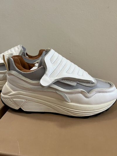 Pre-owned Buttero Made In Italy Hand Crafted Vara Panelled Touch-strap Vintage Sneakers In White / Grey