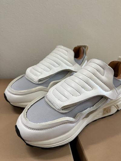 Pre-owned Buttero Made In Italy Hand Crafted Vara Panelled Touch-strap Vintage Sneakers In White / Grey