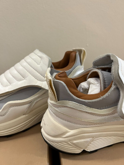 Pre-owned Buttero Made In Italy Hand Crafted Vara Panelled Touch-strap Vintage Sneakers In White / Grey