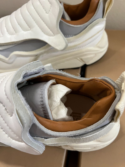 Pre-owned Buttero Made In Italy Hand Crafted Vara Panelled Touch-strap Vintage Sneakers In White / Grey