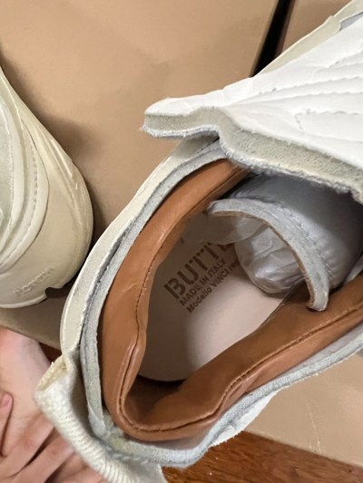 Pre-owned Buttero Made In Italy Hand Crafted Vara Panelled Touch-strap Vintage Sneakers In White / Grey