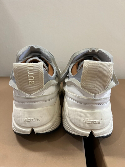 Pre-owned Buttero Made In Italy Hand Crafted Vara Panelled Touch-strap Vintage Sneakers In White / Grey