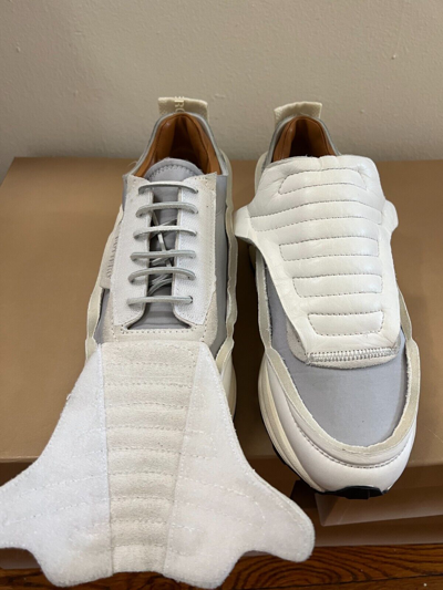 Pre-owned Buttero Made In Italy Hand Crafted Vara Panelled Touch-strap Vintage Sneakers In White / Grey