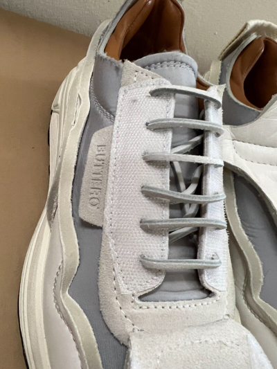 Pre-owned Buttero Made In Italy Hand Crafted Vara Panelled Touch-strap Vintage Sneakers In White / Grey