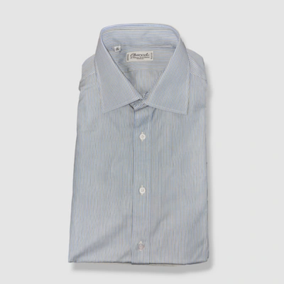 Pre-owned Charvet $645  Paris Men's Blue Striped Long-sleeve Button Dress Shirt 40.5/ 16