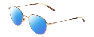 Pre-owned Gucci Gg0684o Womens Round Polarized Bifocal Sunglasses Gold Brown Tortoise 51mm In Blue Mirror