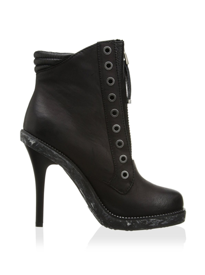 Pre-owned Lamb L.a.m.b. Dayton Black Leather Zip Ankle Bootie Size 7