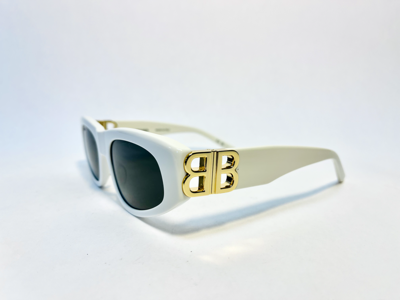 Pre-owned Balenciaga Dynasty 0095 White Gray 012 Fashion Bb Logo Narrow Sunglasses Bb0095s