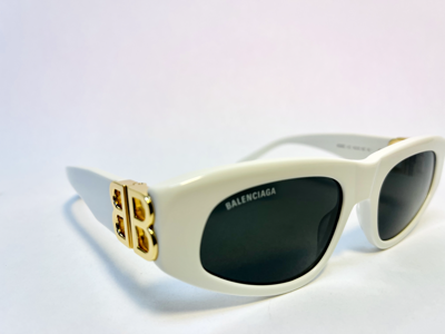 Pre-owned Balenciaga Dynasty 0095 White Gray 012 Fashion Bb Logo Narrow Sunglasses Bb0095s