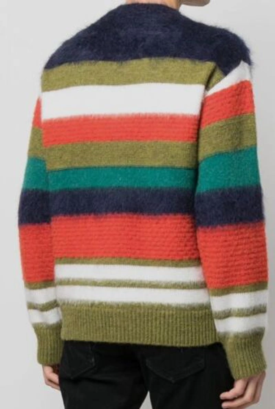 Pre-owned Dsquared2 $1180  Men's Green Striped Crew-neck Wool Blend Jumper Sweater Size S
