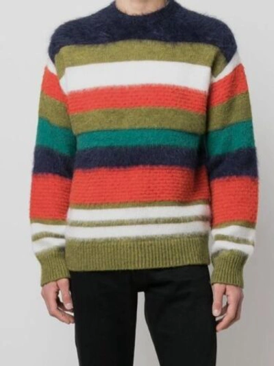 Pre-owned Dsquared2 $1180  Men's Green Striped Crew-neck Wool Blend Jumper Sweater Size S