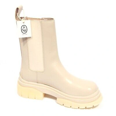 Pre-owned Ash H4356 Stivaletto Donna  Storm Woman Leather Boots In Beige