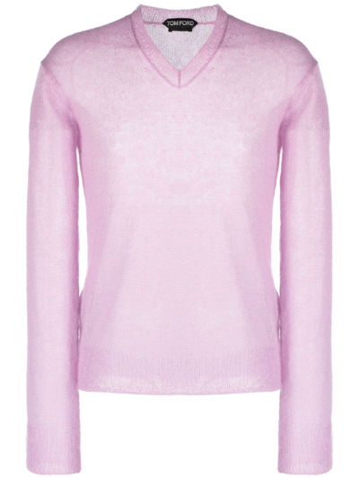 Shop Tom Ford Pink V-neck Semi-sheer Sweater