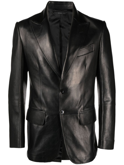 Shop Tom Ford Black Single-breasted Leather Blazer