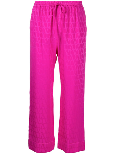 Shop Valentino Pink Toile Iconographe Silk Trousers