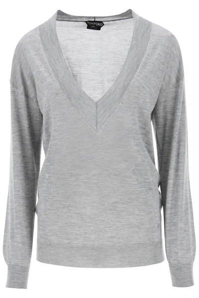 Shop Tom Ford Sweater In Cashmere And Silk In Grey Melange (grey)