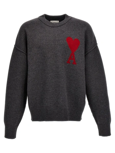 Shop Ami Alexandre Mattiussi Ami Paris 'ami De Coeur' Sweater In Gray