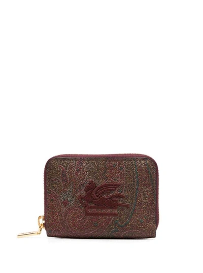 Etro Wallet In Coated Paisley Leather In Brown
