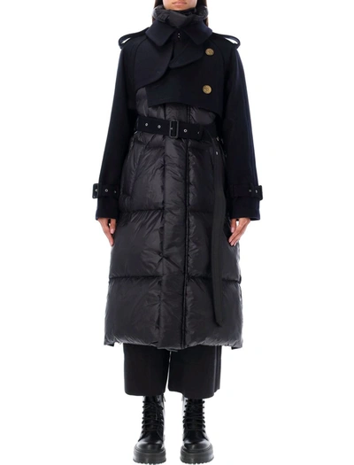 Shop Sacai Coat Melton Wool + Nylon In Black