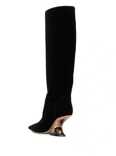Shop Casadei 'elodie' Black High-boots With Sculpted Heel In Suede Woman