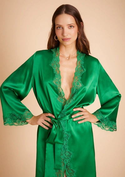 Shop Gilda & Pearl Emeralds In My Boudoir Silk Robe In  Jewel Green