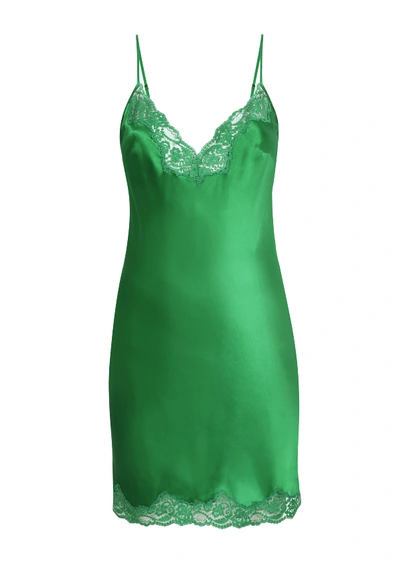 Shop Gilda & Pearl Emeralds In My Boudoir Silk Mini Slip In  Jewel Green